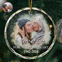 Memorial, Gift For Grandma, Gift For Grandpa, Gift For Grandparents, Parents -Custom Photo Memorial Forever Our My Hearts - Personalized Circle Glass Ornament