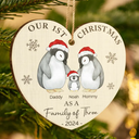 Family, Parents - First Christmas As A Family Of Three Penguin - Personalized Custom Shaped Wooden Ornament