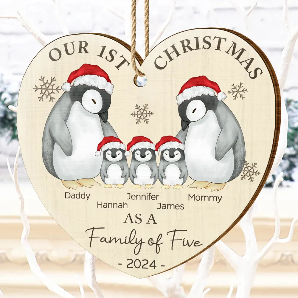 Family, Parents - First Christmas As A Family Of Three Penguin - Personalized Custom Shaped Wooden Ornament