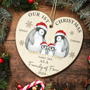 Family, Parents - First Christmas As A Family Of Three Penguin - Personalized Custom Shaped Wooden Ornament