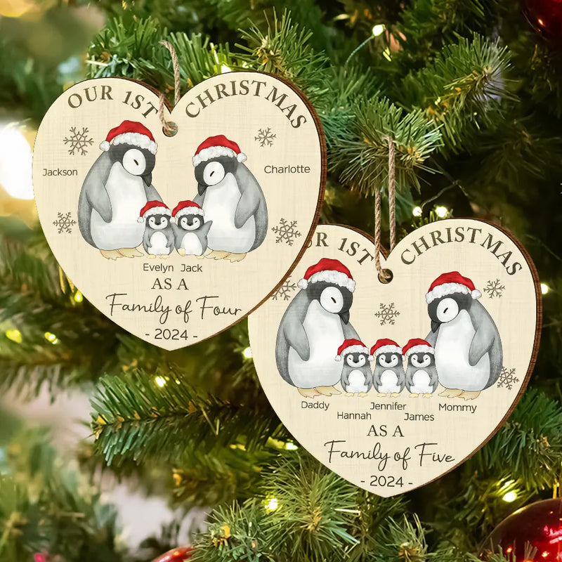 Family, Parents - First Christmas As A Family Of Three Penguin - Personalized Custom Shaped Wooden Ornament
