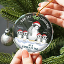 Christmas,Happy,Family,Parents - First Christmas As A Family Of Three Penguin - Personalized Circle Glass Ornament