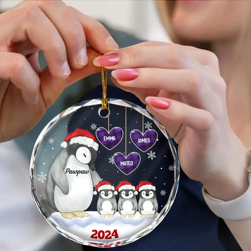 Gift For Grandparents - Papa Nana Penguin Christmas Grandparents - Personalized Circle Glass Ornament