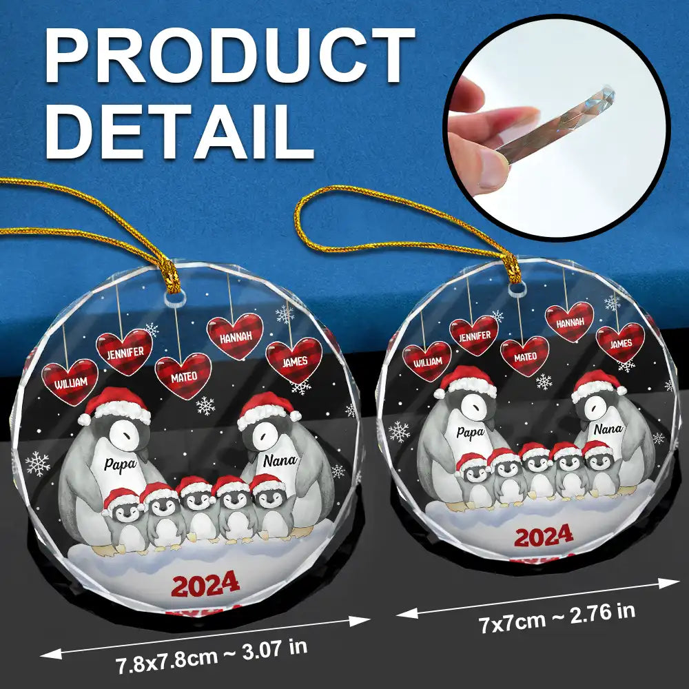 Gift For Grandparents - Papa Nana Penguin Christmas Grandparents - Personalized Circle Glass Ornament