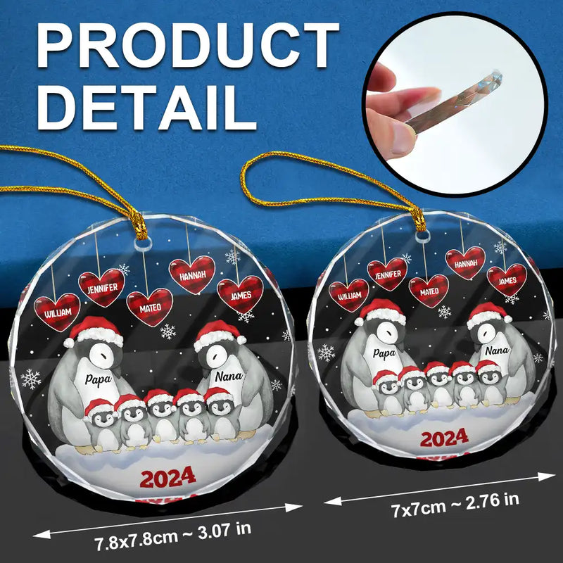 Gift For Grandparents - Papa Nana Penguin Christmas Grandparents - Personalized Circle Glass Ornament