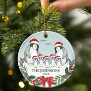 Family, Parents - Family Penguin Christmas - Personalized Circle Ceramic Ornament