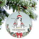 Family, Parents - Family Penguin Christmas - Personalized Circle Ceramic Ornament