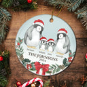 Family, Parents - Family Penguin Christmas - Personalized Circle Ceramic Ornament