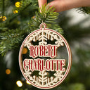Family, Gift For Bestie - Christmas Snowflake Bauble Family And Friends Custom Name - Personalized Wooden Cutout Ornament