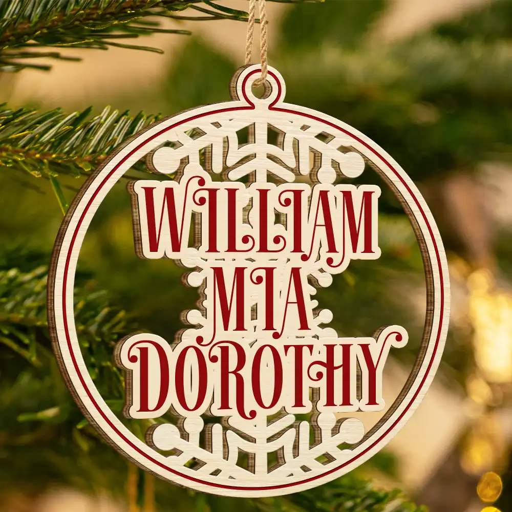 Family, Gift For Bestie - Christmas Snowflake Bauble Family And Friends Custom Name - Personalized Wooden Cutout Ornament