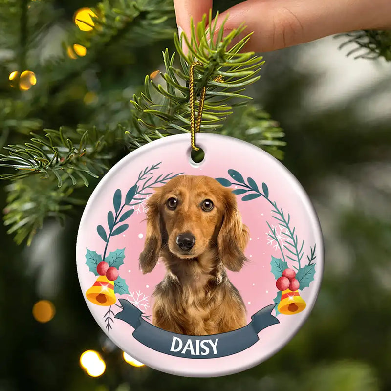 Memorial,Pet Lovers,Cat Lovers,Dog Lovers,Continue Shopping,Love - Custom Photo Pet Face Christmas Dog Cat - Personalized Circle Ceramic Ornament