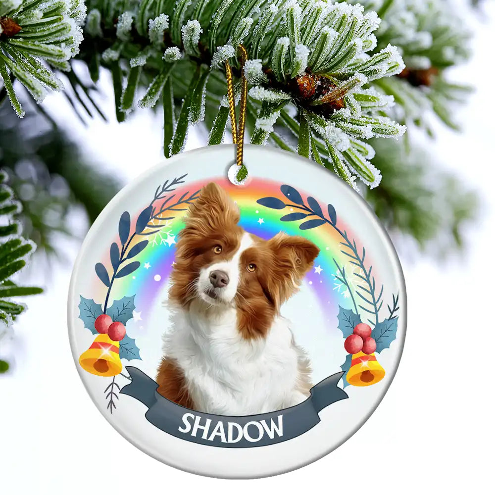 Memorial,Pet Lovers,Cat Lovers,Dog Lovers,Continue Shopping,Love - Custom Photo Pet Face Christmas Dog Cat - Personalized Circle Ceramic Ornament