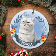 Memorial,Pet Lovers,Cat Lovers,Dog Lovers,Continue Shopping,Love - Custom Photo Pet Face Christmas Dog Cat - Personalized Circle Ceramic Ornament