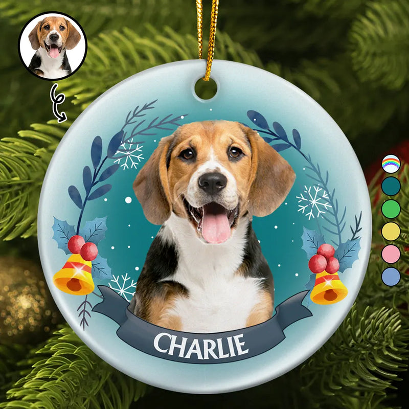 Memorial,Pet Lovers,Cat Lovers,Dog Lovers,Continue Shopping,Love - Custom Photo Pet Face Christmas Dog Cat - Personalized Circle Ceramic Ornament