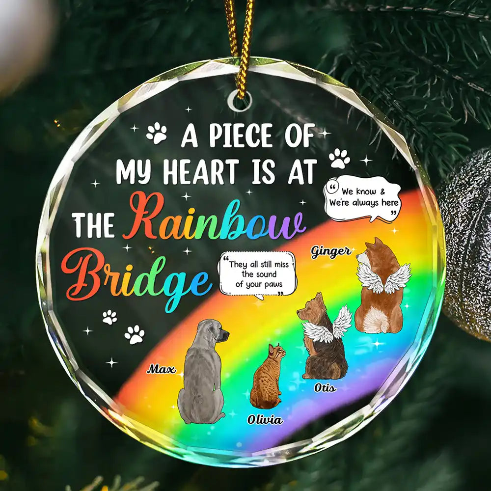 Pet Lovers, Dog Lovers, Cat Lovers, Dog Mom, Dog Dad, Pet Mom, Pet Dad, Cat Mom, Cat Dad - A Piece Of My Heart Still Talk About You Memorial Christmas - Personalized Circle Glass Ornament

