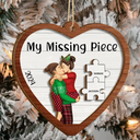 Gift For Couples - The Year I Found My Missing Piece Kissing Couples Heart Shape - Personalized 2-Layered Wooden Ornament