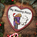 Gift For Couples - The Year I Found My Missing Piece Kissing Couples Heart Shape - Personalized 2-Layered Wooden Ornament
