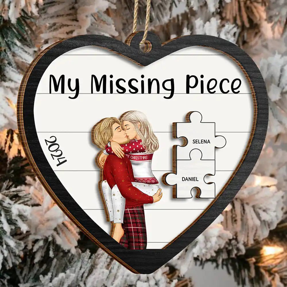 The Year I Found My Missing Piece Kissing Couples Heart Shape - Personalized 2-Layered Wooden Ornament