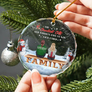Christmas,Family,Parents,Gift For Grandparents,Gift For Sibling,Love,Memorial - Family Where Begins And Love Never Ends Memorial - Personalized Circle Glass Ornament
