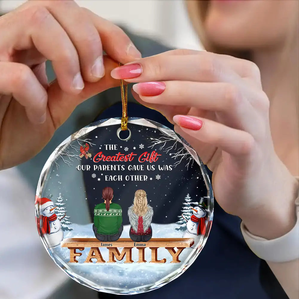 Christmas,Family,Parents,Gift For Grandparents,Gift For Sibling,Love,Memorial - Family Where Begins And Love Never Ends Memorial - Personalized Circle Glass Ornament