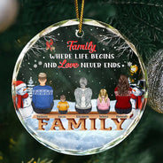 Christmas,Family,Parents,Gift For Grandparents,Gift For Sibling,Love,Memorial - Family Where Begins And Love Never Ends Memorial - Personalized Circle Glass Ornament