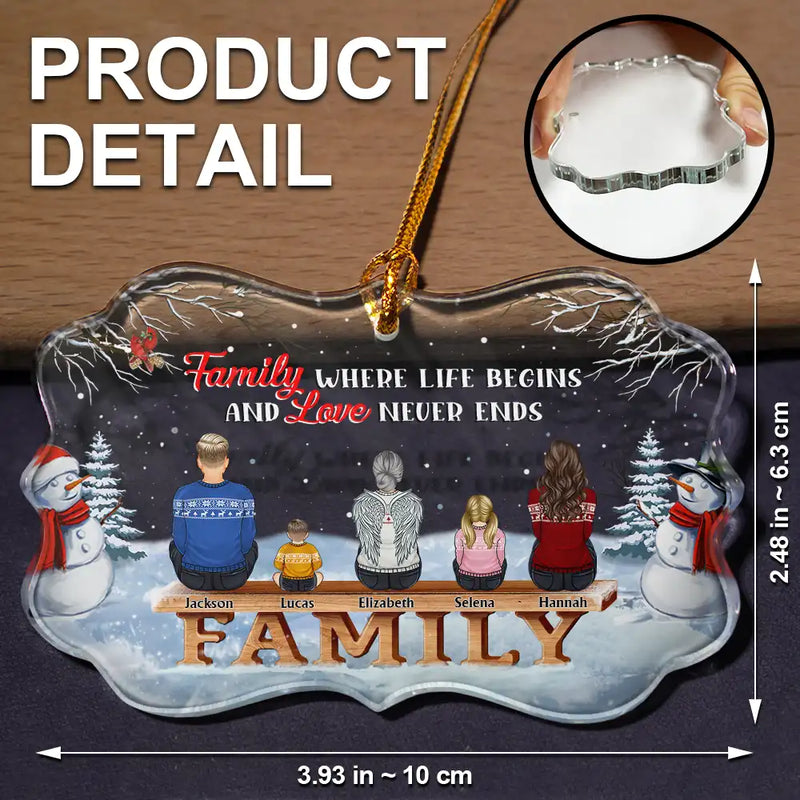 Christmas,Family,Parents,Gift For Grandparents,Gift For Sibling,Love,Memorial - Family Where Begins And Love Never Ends Memorial - Personalized Medallion Glass Ornament