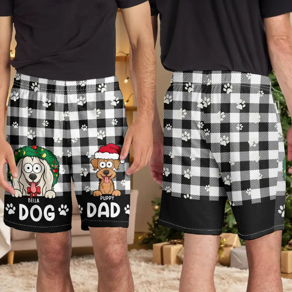 Pet Lovers, Pet Mom, Pet Dad, Dog Lovers, Cat Lovers - Dog Mom Dog Dad Plaid Pattern - Personalized Pajama Shorts