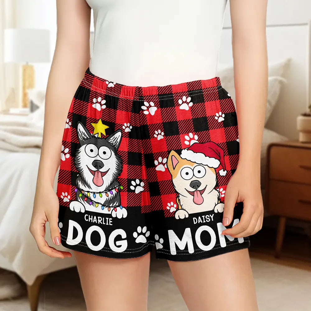 Pet Lovers, Pet Mom, Pet Dad, Dog Lovers, Cat Lovers - Dog Mom Dog Dad Plaid Pattern - Personalized Pajama Shorts