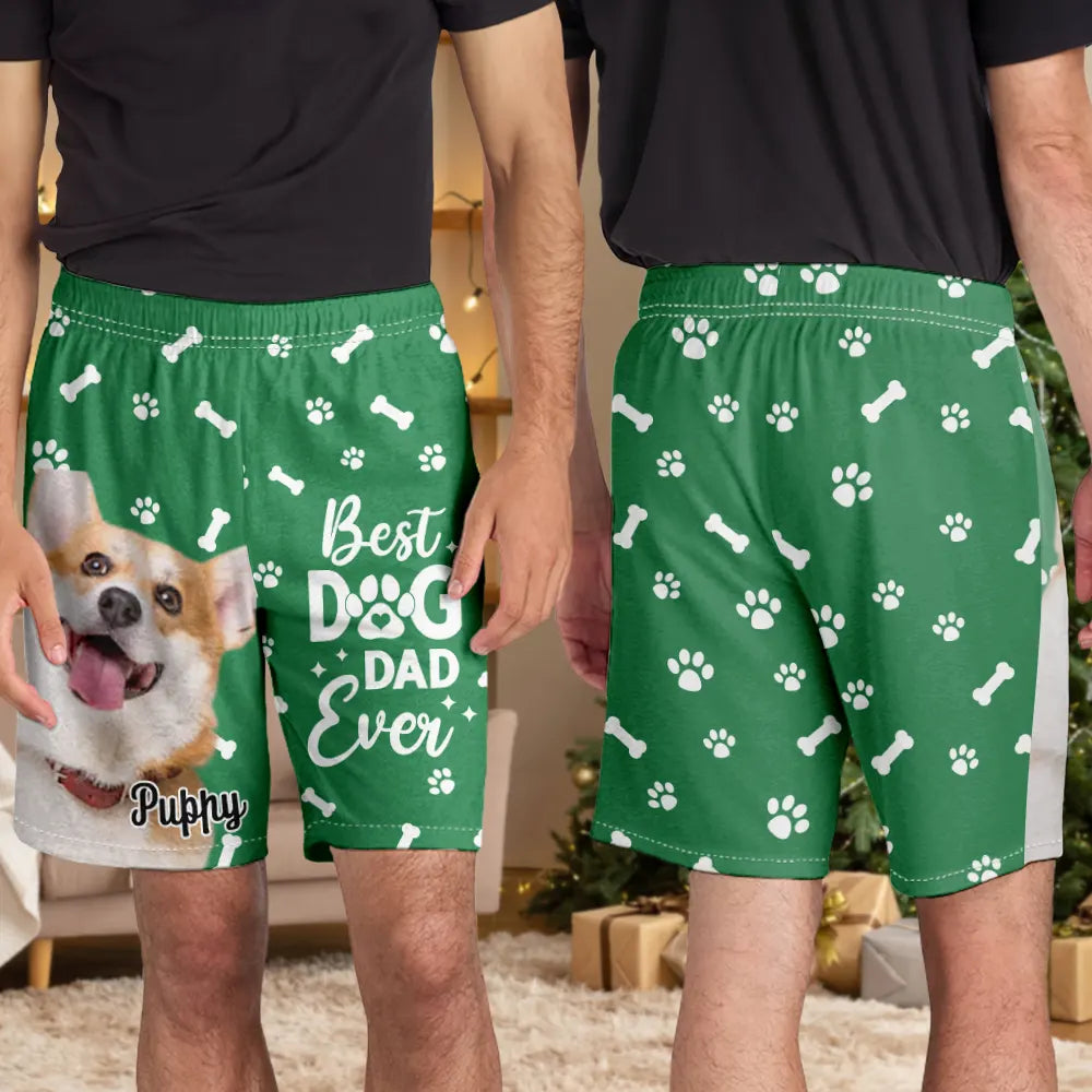Pet Lovers, Pet Mom, Pet Dad, Dog Lovers, Cat Lovers - Custom Photo Best Dog Dad Mom Ever - Personalized Pajama Shorts