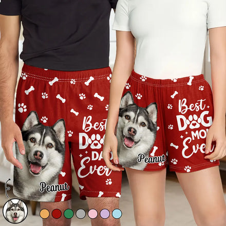 Photo personnalisée « Meilleur papa et meilleure maman de chien au monde » - Short de pyjama personnalisé 