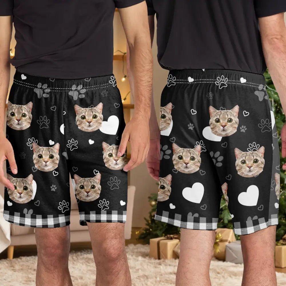 Pet Lovers, Pet Mom, Pet Dad, Dog Lovers, Cat Lovers - Custom Photo Dog Cat Mom Dad - Personalized Pajama Shorts
