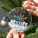 Gift For Bestie, Gifts For Colleagues - Besties Forever Christmas Sisters Backside - Personalized Circle Glass Ornament