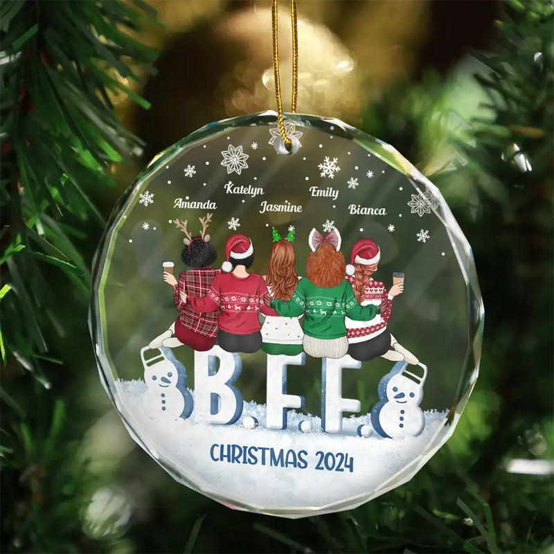 Gift For Bestie, Gifts For Colleagues - Besties Forever Christmas Sisters Backside - Personalized Circle Glass Ornament