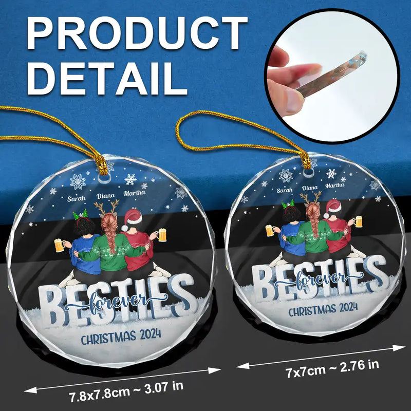 Gift For Bestie, Gifts For Colleagues - Besties Forever Christmas Sisters Backside - Personalized Circle Glass Ornament