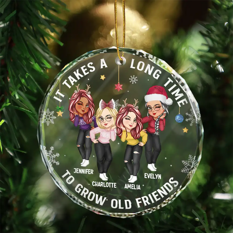 Gift For Bestie,Gifts For Colleagues,Happy,Christmas - It Takes A Long Time To Grow An Old Friend Christmas Friendship - Personalized Circle Glass Ornament