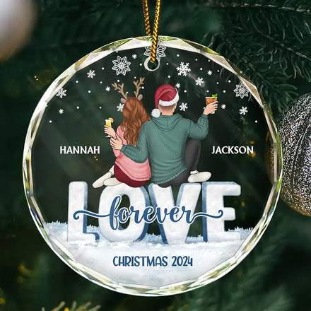 Couple de Noël amoureux pour toujours - Décoration en verre ronde personnalisée 