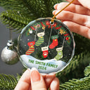 Family - Family Christmas Stockings Parents Kids Pets - Personalized Circle Glass Ornament