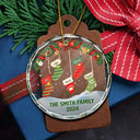 Family - Family Christmas Stockings Parents Kids Pets - Personalized Circle Glass Ornament