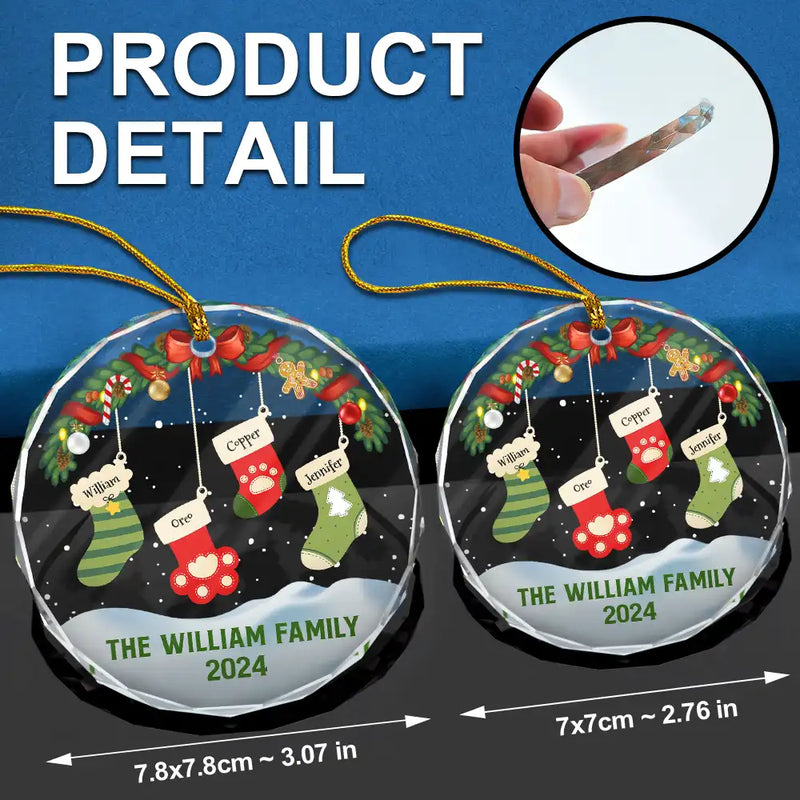 Family - Family Christmas Stockings Parents Kids Pets - Personalized Circle Glass Ornament
