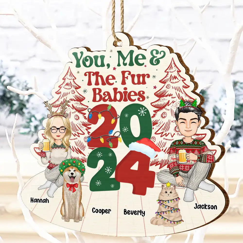 Gift For Couples,Pet Lovers,Dog Lovers,Cat Lovers,Pet Couple,Dog Couple,Cat Couple - You, Me & The Fur Babies - Personalized Wooden Cutout Ornament