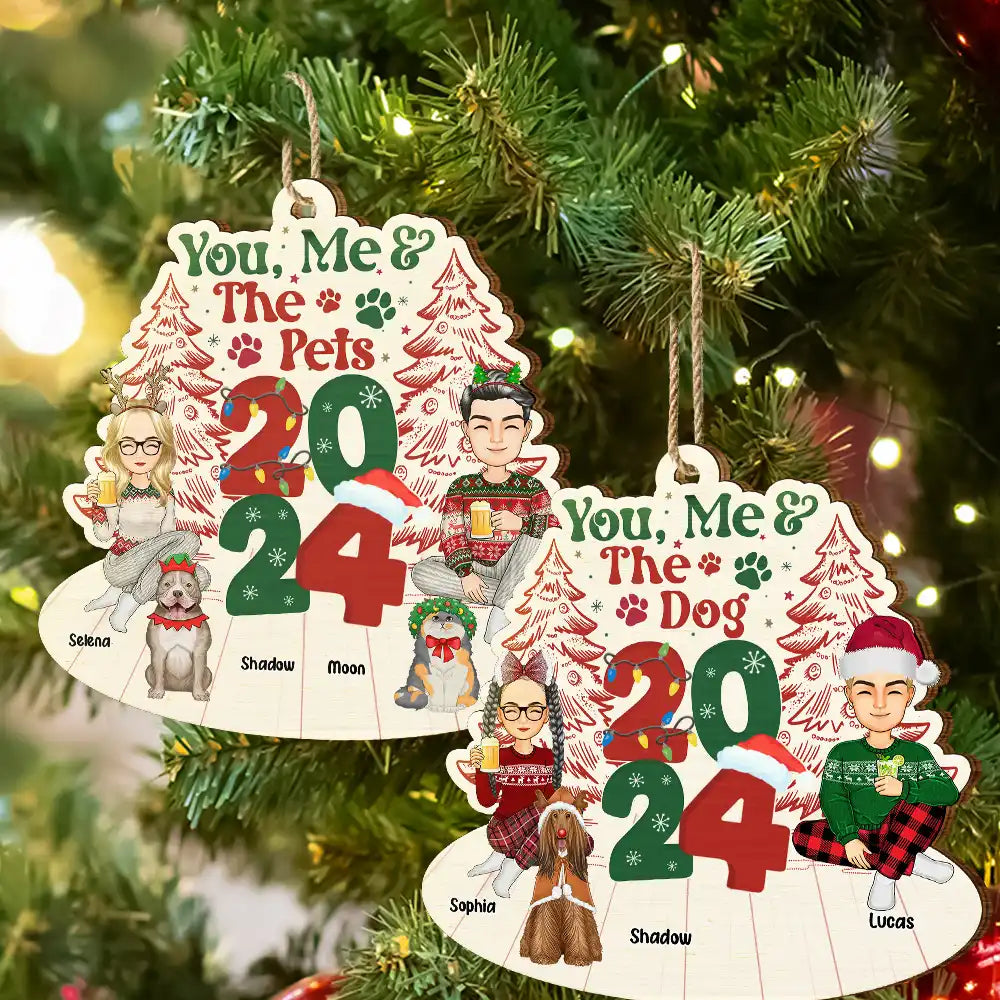 Gift For Couples,Pet Lovers,Dog Lovers,Cat Lovers,Pet Couple,Dog Couple,Cat Couple - You, Me & The Fur Babies - Personalized Wooden Cutout Ornament