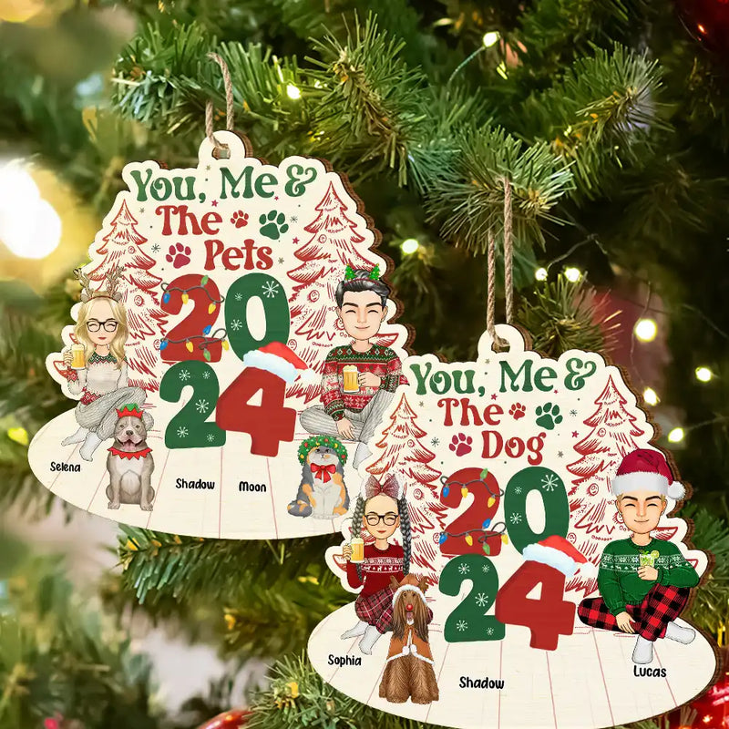 Gift For Couples,Pet Lovers,Dog Lovers,Cat Lovers,Pet Couple,Dog Couple,Cat Couple - You, Me & The Fur Babies - Personalized Wooden Cutout Ornament