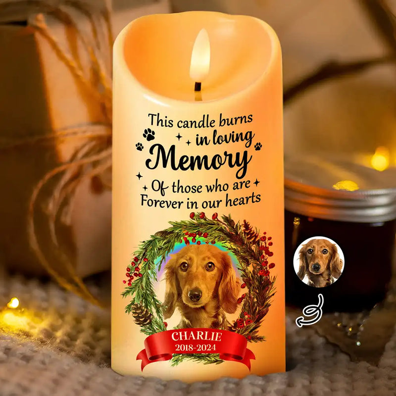 Memorial, Pet Lovers - Custom Photo Memorial This Candle Burns In Loving Memory - Personalized Flameless LED Candle