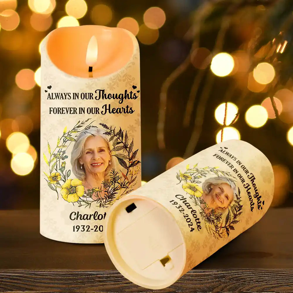 Memorial, Family - Custom Photo Forever In Our Hearts - Personalized Flameless LED Candle