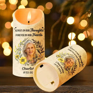 Memorial, Family - Custom Photo Forever In Our Hearts - Personalized Flameless LED Candle