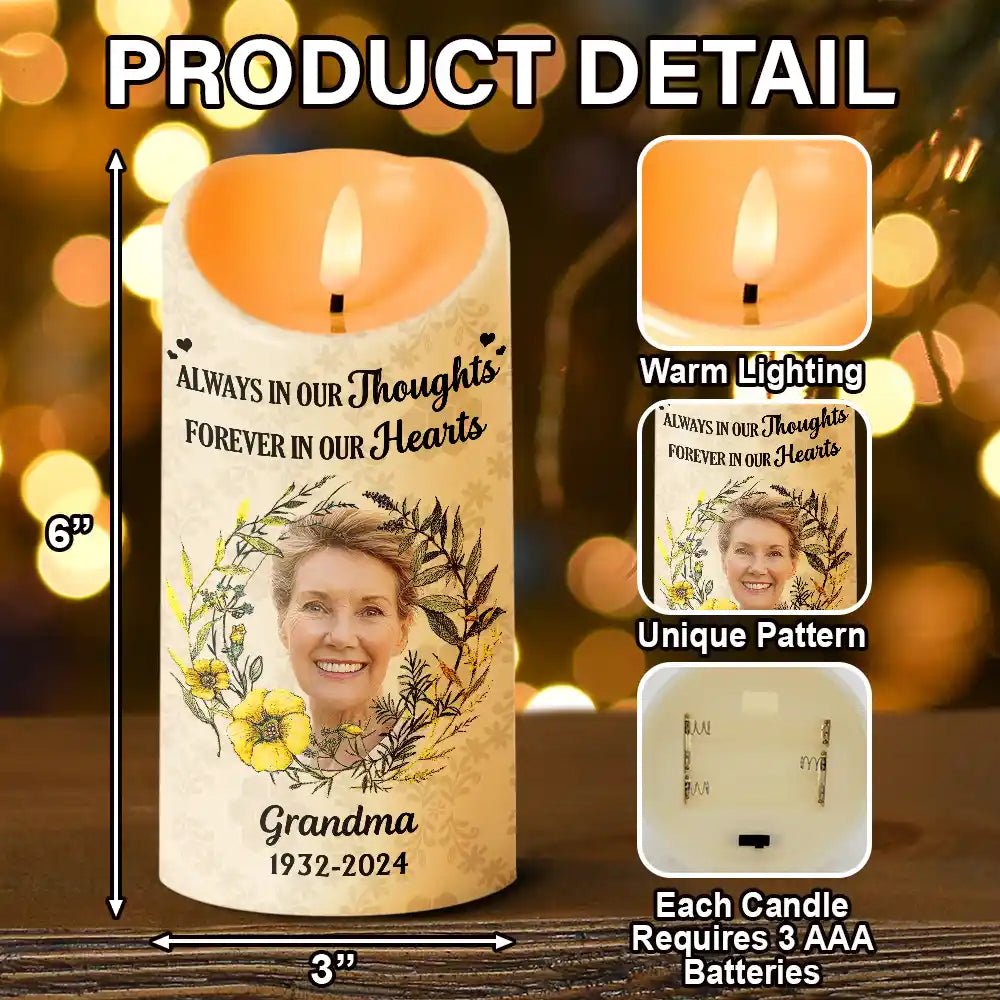 Memorial, Family - Custom Photo Forever In Our Hearts - Personalized Flameless LED Candle