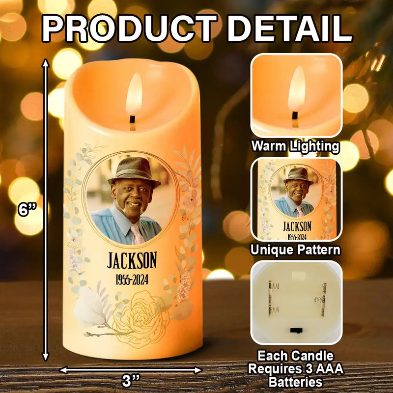 Memorial, Family - Custom Photo Your Light Will Always Shine In Our Hearts Memorial - Personalized Flameless LED Candle