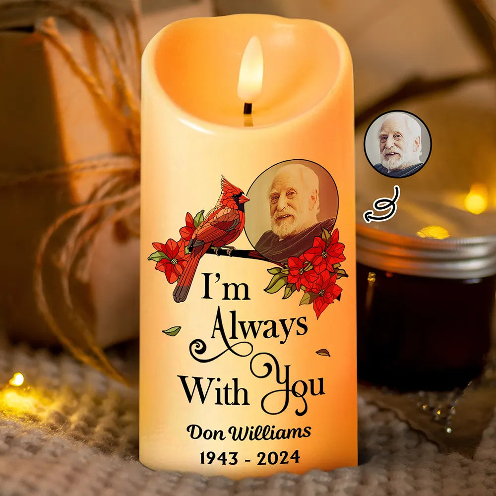 Family, Parents, Gift For Grandparents, Gift For Sibling - Custom Photo Memorial I'm Always With You - Personalized Flameless LED Candle