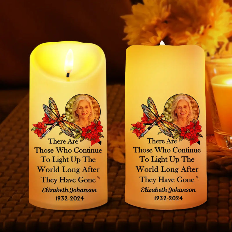 Christmas,Sad,Family,Parents,Gift For Grandparents,Gift For Sibling,Memorial - Custom Photo Memorial Light Up The World - Personalized Flameless LED Candle