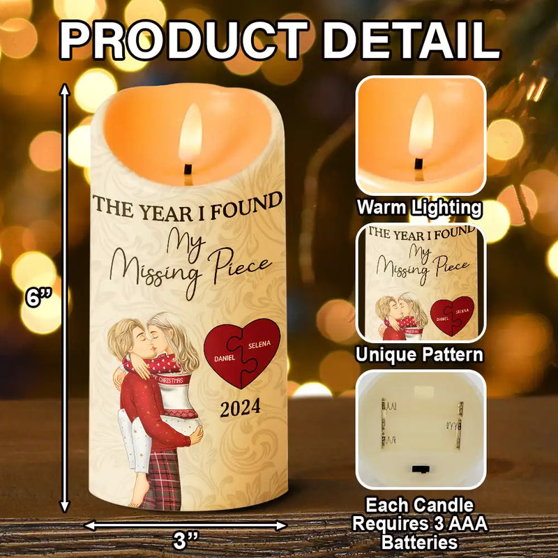 Christmas,Love,Gift For Couples,Gift For Husband,Gift For Wife,Gift For Boyfriend,Gift For Girlfriend,Anniversary - The Year I Found My Missing Piece Kissing Couples - Personalized Flameless LED Candle